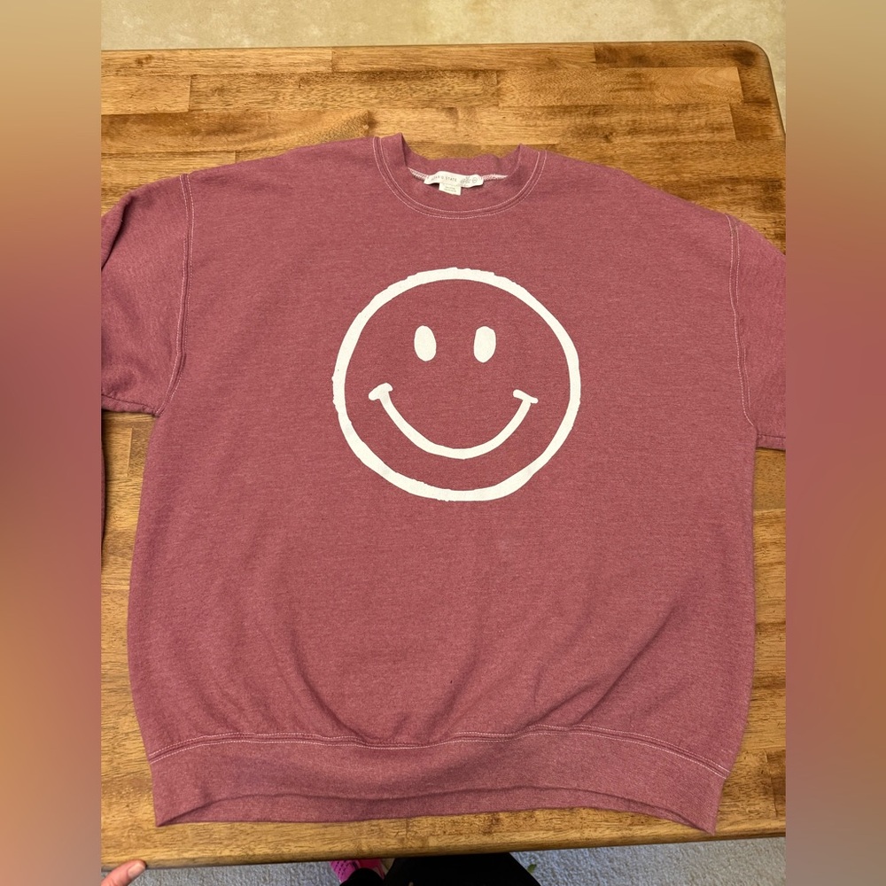 Altar’d State Maroon Smile Face Sweatshirt - size L/XL